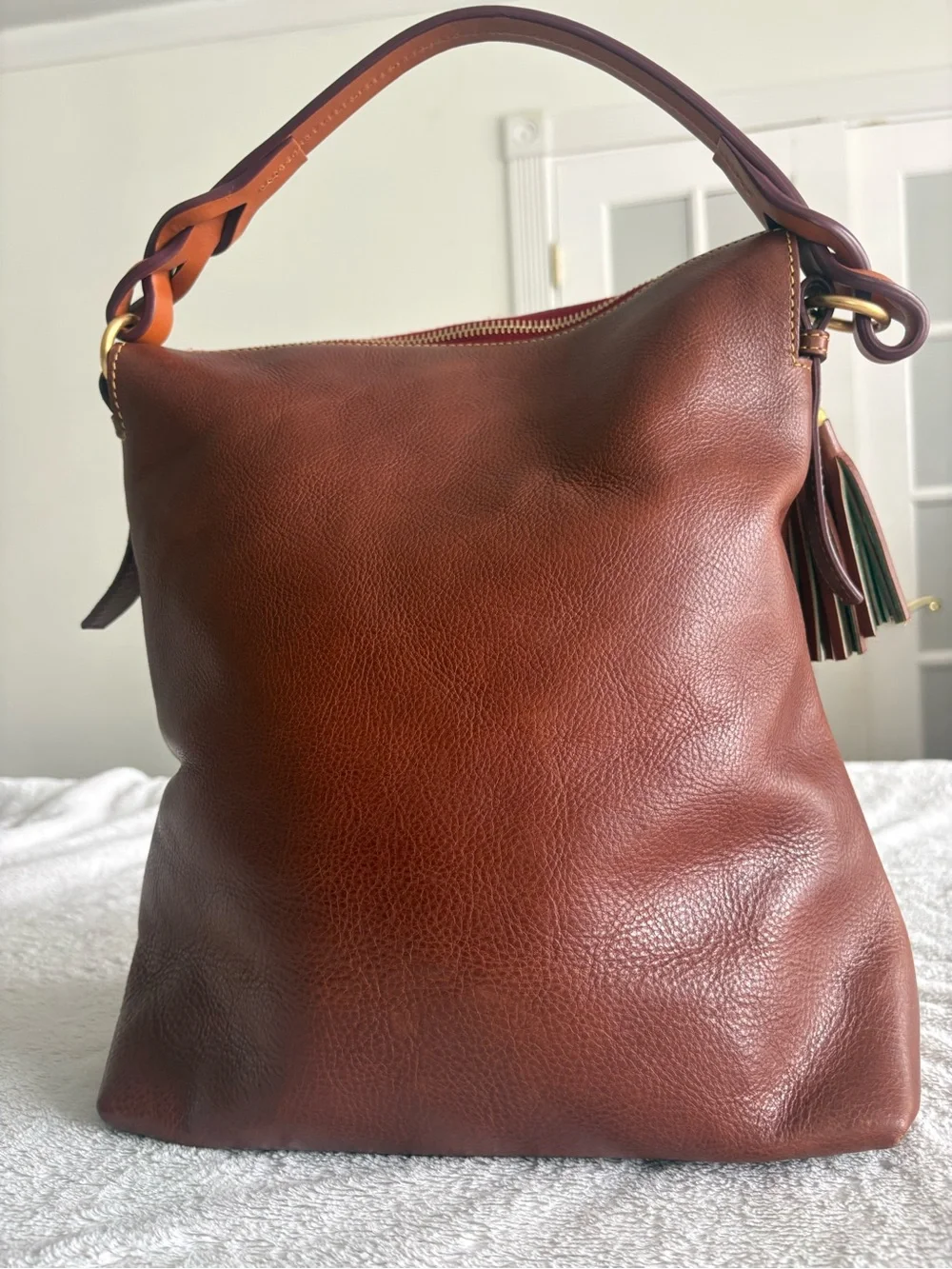 Dooney & Bourke Florentine Chestnut Brown Leather Shoulder Hobo twist strap - Picture 2 of 8